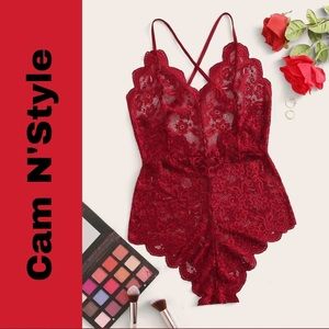 New Sexy Red Lace Teddy Bodysuit